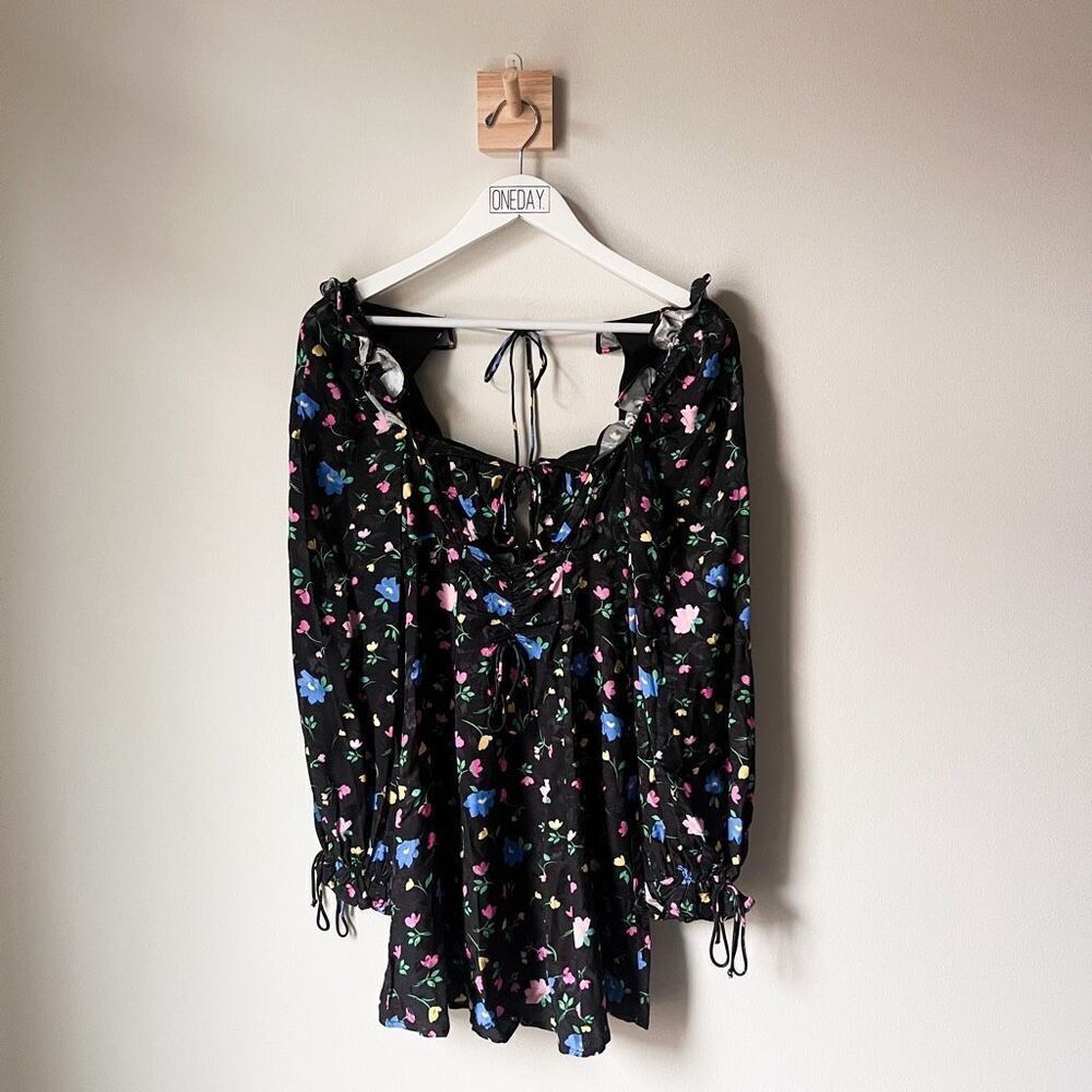 New For Love and Lemons Lexy Black Floral Long Sleeve Dress Size XS - Picture 6 of 12